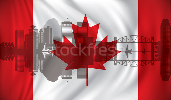 Zászló sziluett város levél háttér piros Stock fotó © ojal