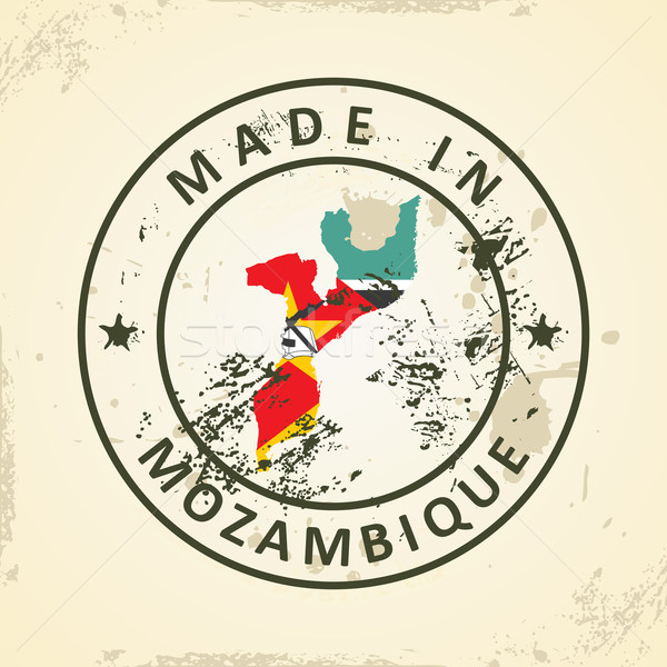 Stamp with map flag of Mozambique Stock photo © ojal