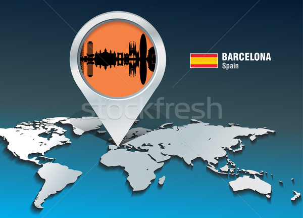 Stock foto: Karte · Pin · Barcelona · Skyline · Gebäude · Stadt