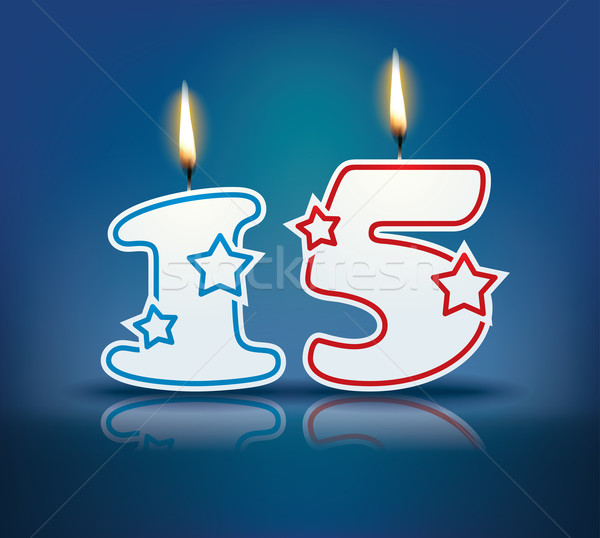Geburtstag Kerze Zahl 15 Flamme eps Stock foto © ojal
