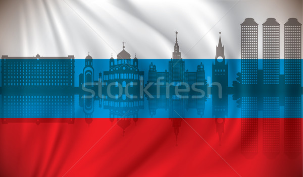 Flag of Russia with Moscow skyline Stock photo © ojal