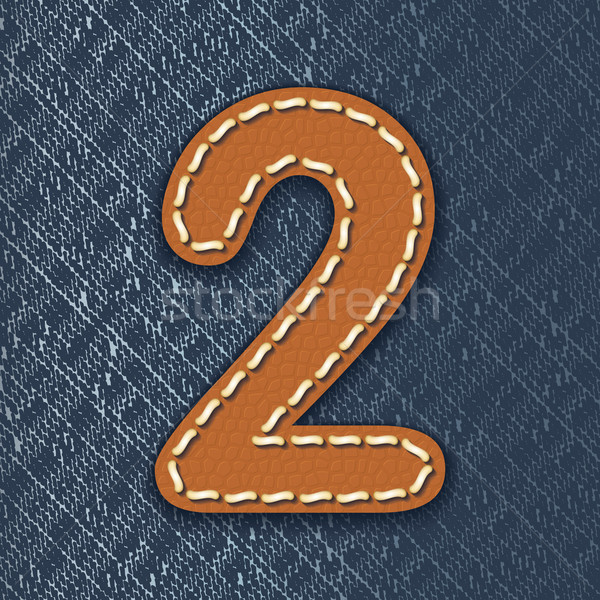 Number 2 made from leather on jeans background Stock photo © ojal