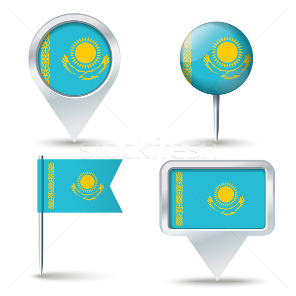 Stock photo: Map pins with flag of Kazakhstan