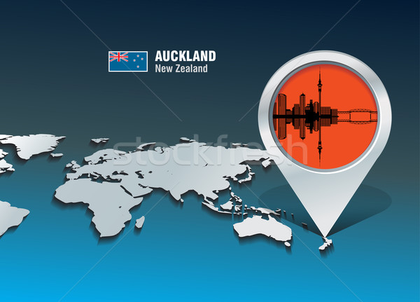 Map pin with Auckland skyline Stock photo © ojal