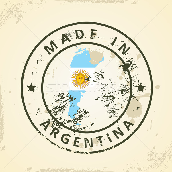 Stock photo: Stamp with map flag of Argentina