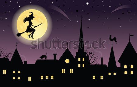 Weihnachten Nacht Silhouette Frau Schlitten Stock foto © oksanika