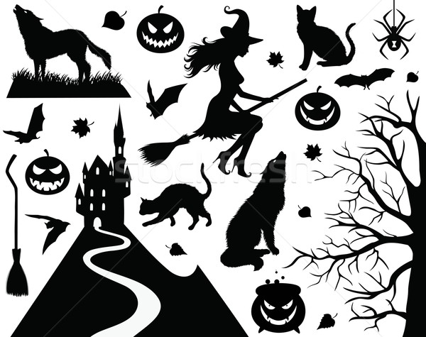 Halloween collectie silhouetten weg blad berg Stockfoto © oksanika