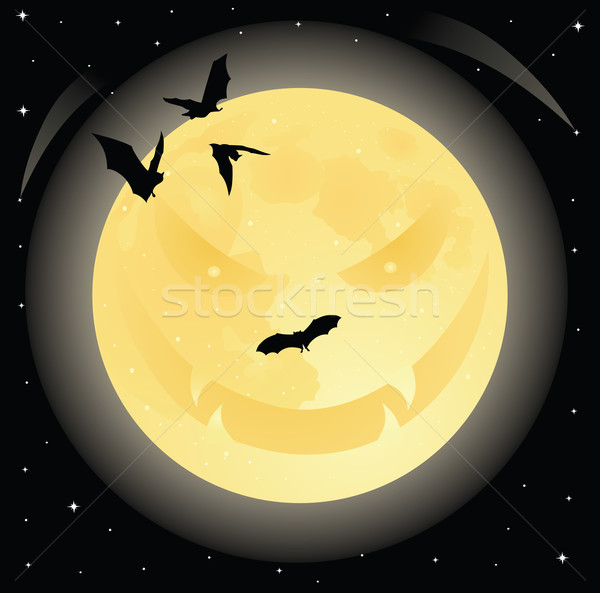 Bösen Mond Halloween lächelndes Gesicht Nachthimmel voll Stock foto © oksanika