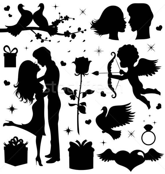 Sammlung Silhouetten Blume stieg Frauen Stock foto © oksanika