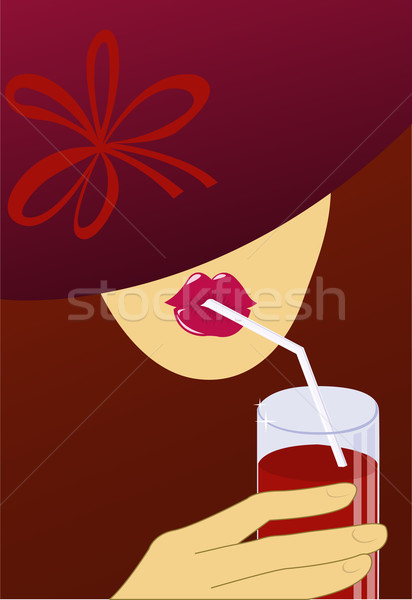 Femeie pălărie întuneric roşu băuturi paie Imagine de stoc © Oksvik