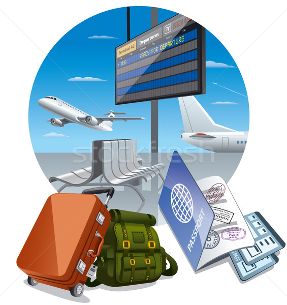 Aeroport sosire plecare ilustrare bagaje bilete Imagine de stoc © olegtoka