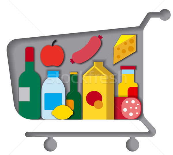 Cesta de la compra alimentos ilustración diferente papel Foto stock © olegtoka