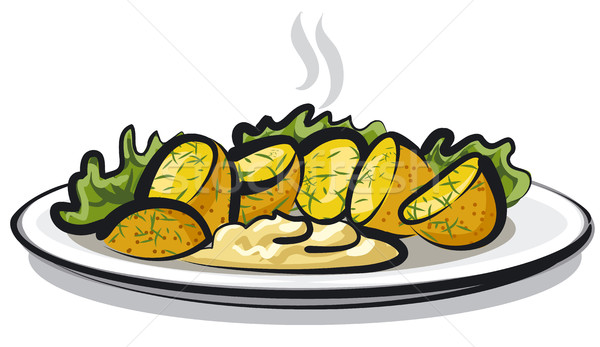 Foto stock: Caliente · patatas · ilustración · salsa · lechuga