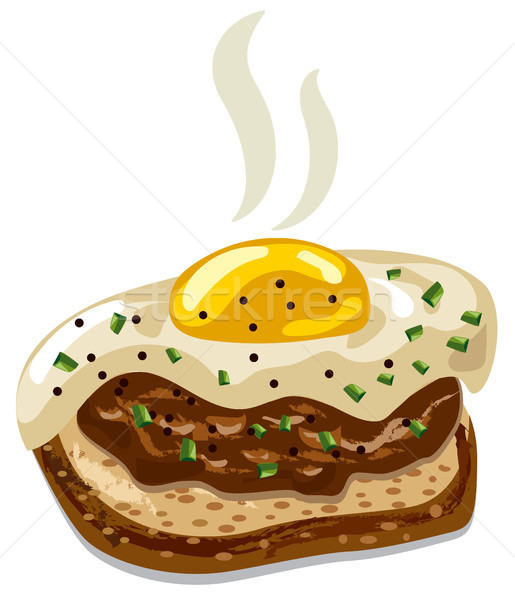 Hamburger tükörtojás illusztráció kenyér tojás vacsora Stock fotó © olegtoka
