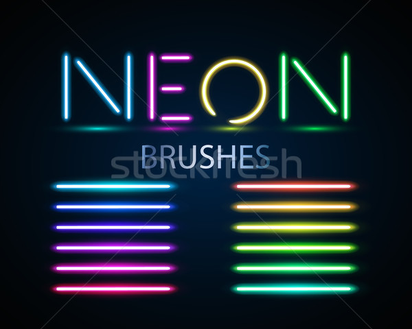 Neon brushes set. Set of colorful light objects on dark backgroun Stock photo © olehsvetiukha