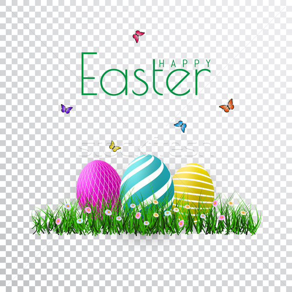 Vector Easter eggs with grass, butterfly and flowers isolated on a transparent background. Element f Stock photo © olehsvetiukha