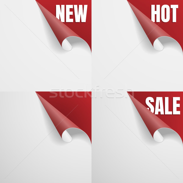 New Hot Sale Paper Sheet With Red Curled Corner. Vector Stock photo © olehsvetiukha