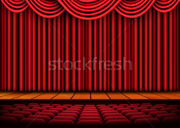Theatrical scene with red curtains and wooden floor. Stock vector illustration Stock photo © olehsvetiukha