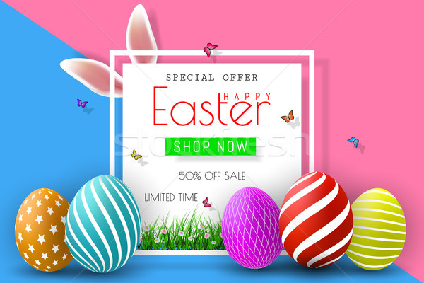 Easter Sale Illustration with Color Painted Egg and Typography Element on Abstract Background. Vecto Stock photo © olehsvetiukha