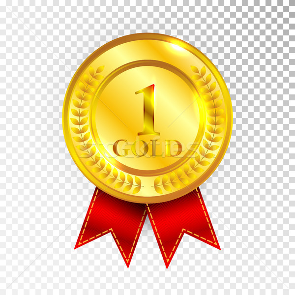 Champion Gold Medal with Red Ribbon Icon Sign First Place Collection Set Isolated on Transparent Bac Stock photo © olehsvetiukha
