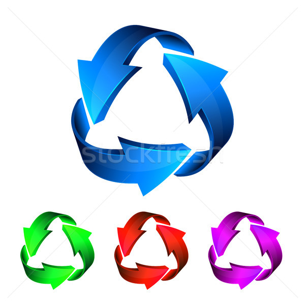 Stock photo: Blue red green pink recycle arrows, recycle simbol, vector