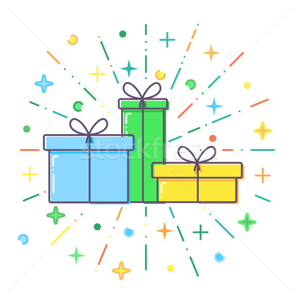 Flat blue, green and yellow Gift boxes vector Stock photo © olehsvetiukha