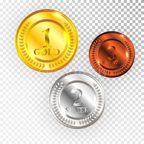 Champion Gold, Silver and Bronze Medal Icon Sign First, Second and Third Place Collection Set Isolat Stock photo © olehsvetiukha