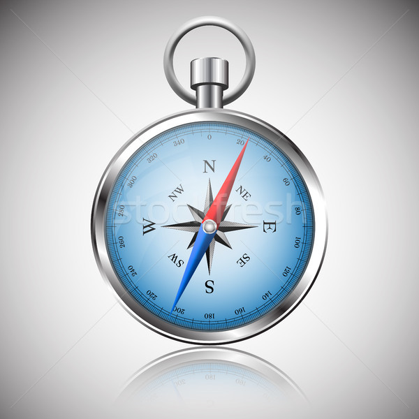 Glossy Silver Compass with windrose and reflection. Vector Illustration Stock photo © olehsvetiukha