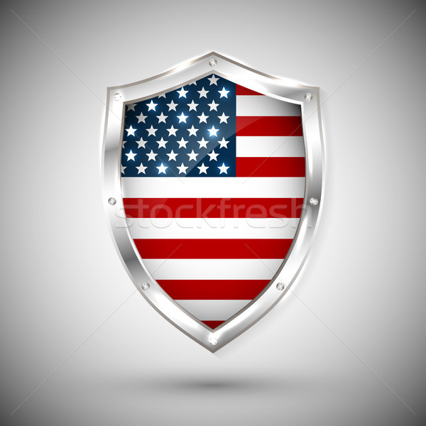 USA flag on metal shiny shield vector illustration. Collection of flags on shield against white back Stock photo © olehsvetiukha