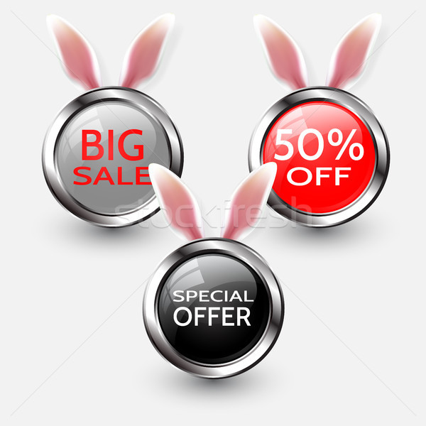 Happy Easter sale banners with realistic Easter rabbir`s ears, isolated on a gray background Stock photo © olehsvetiukha