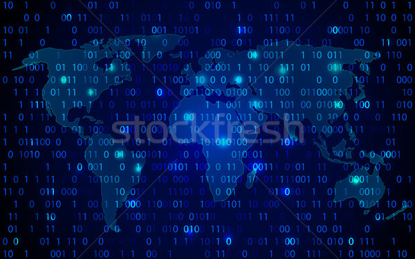 World Map Technology With Decryption and Encryption Binary Number Code Vector Background. Blue Abstr Stock photo © olehsvetiukha