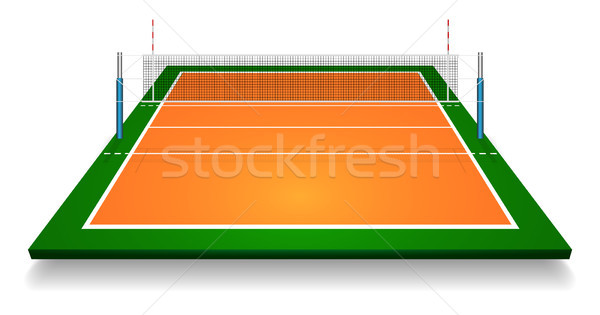 Perspective vector illustration of vollyball field court with net. Vector EPS 10. Room for copy Stock photo © olehsvetiukha