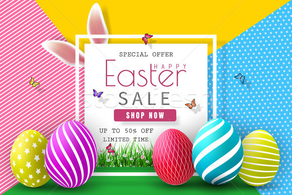 Easter Sale Illustration with Color Painted Egg and Typography Element on Abstract Background. Vecto Stock photo © olehsvetiukha