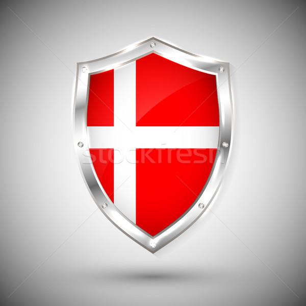 Denmark flag on metal shiny shield vector illustration. Collection of flags on shield against white  Stock photo © olehsvetiukha