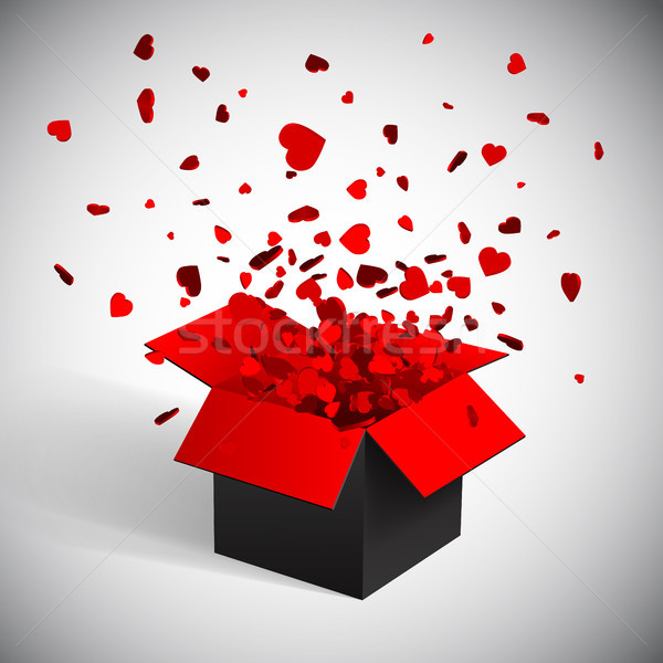 Stock photo: Gift box present with fly hearts Valentine's day vector illustration