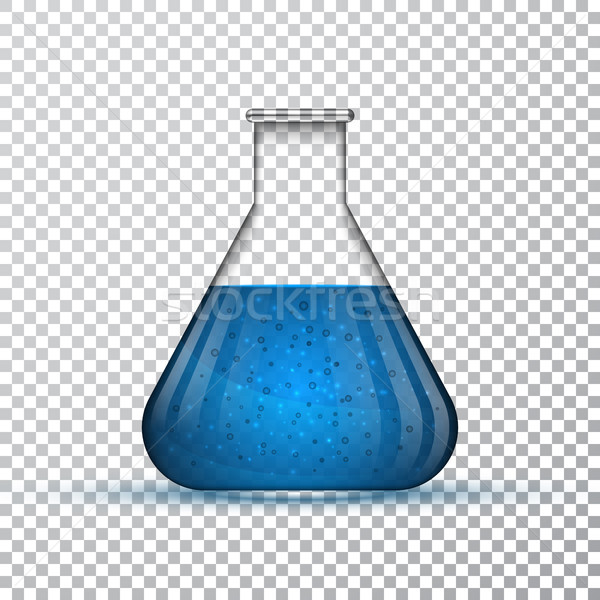 laboratory glassware or beaker. Chemical laboratory transparent flask with blue liquid. Vector illus Stock photo © olehsvetiukha