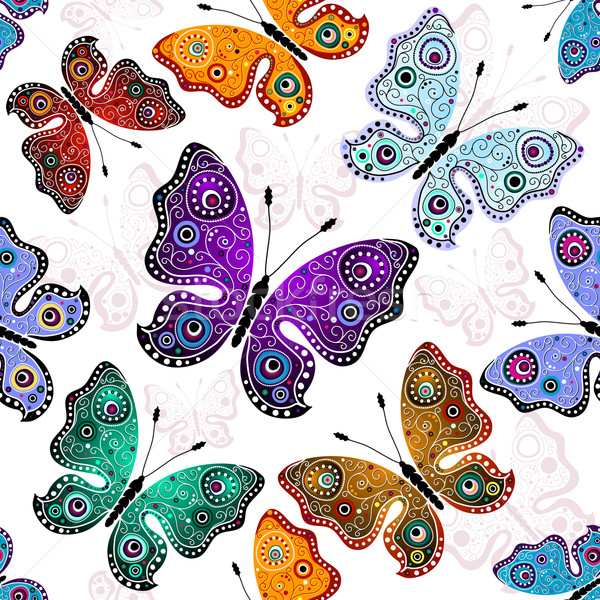 Seamless white pattern with butterflies Stock photo © OlgaDrozd
