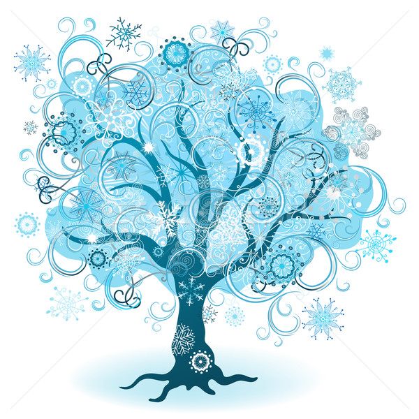 Hiver arbre variété flocons de neige tourbillons isolé Photo stock © OlgaDrozd