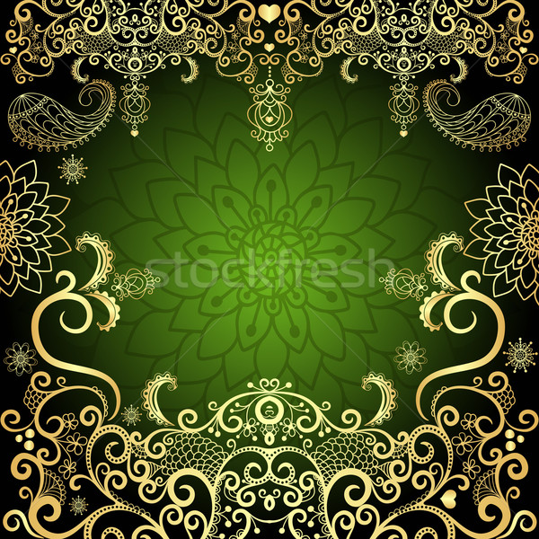 Green-gold vintage floral frame Stock photo © OlgaDrozd