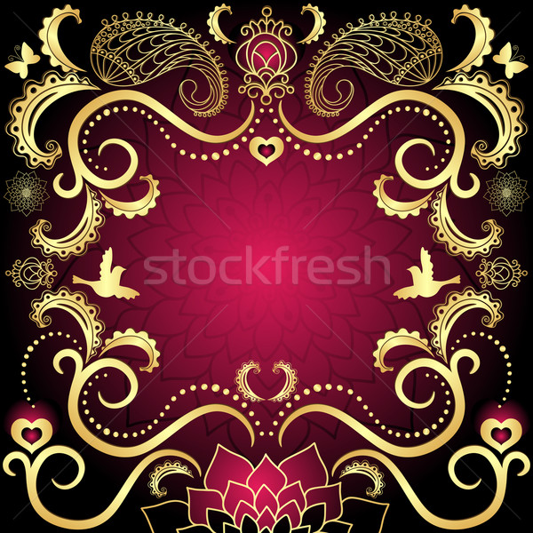 [[stock_photo]]: Vintage · Valentin · cadre · rouge · coeurs · oiseaux