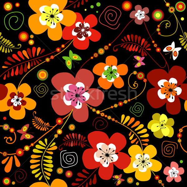 Motley seamless black flower pattern (vector) Stock photo © OlgaDrozd
