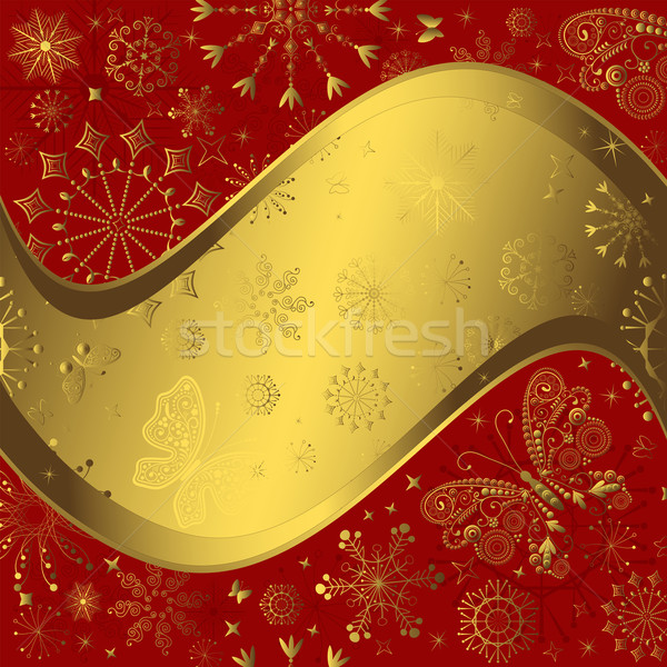 Foto stock: Vermelho · dourado · natal · quadro · flocos · de · neve · estrelas