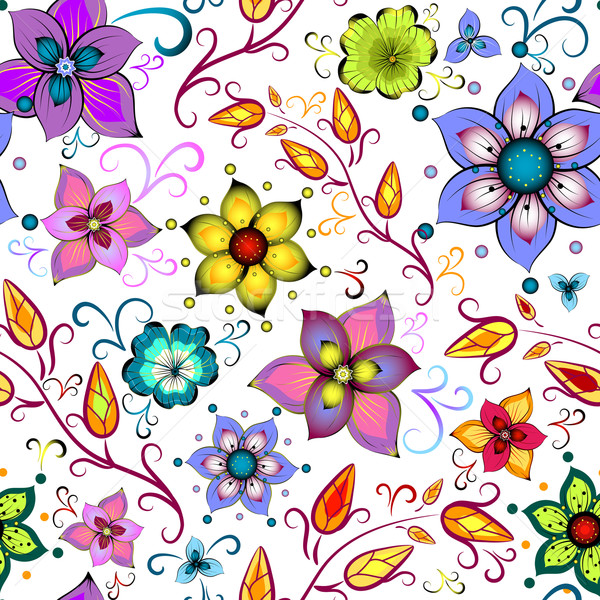 Naadloos patroon chaotisch bloemen vector Stockfoto © OlgaDrozd