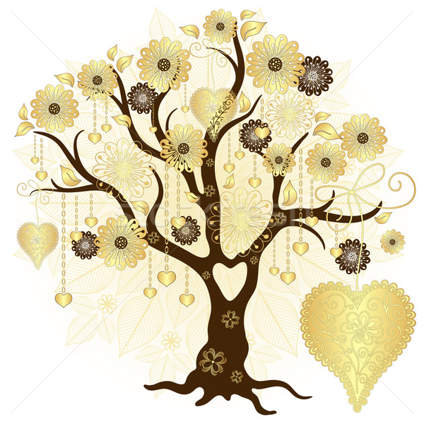 Goud Valentijn decoratief boom bloemen harten Stockfoto © OlgaDrozd