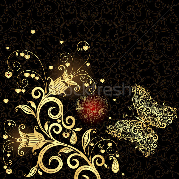 Stockfoto: Vintage · Valentijn · frame · goud · bloem · vlinder