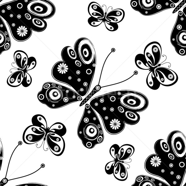 Silhouetten vlinders naadloos witte patroon Stockfoto © OlgaDrozd
