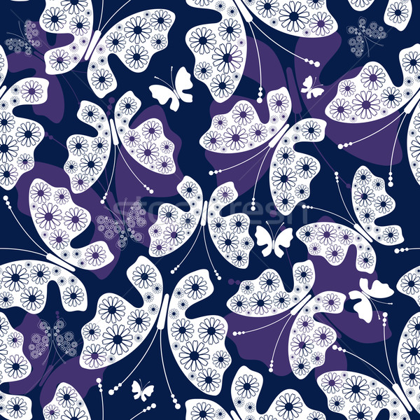 Seamless violet-white pattern with butterflies Stock photo © OlgaDrozd