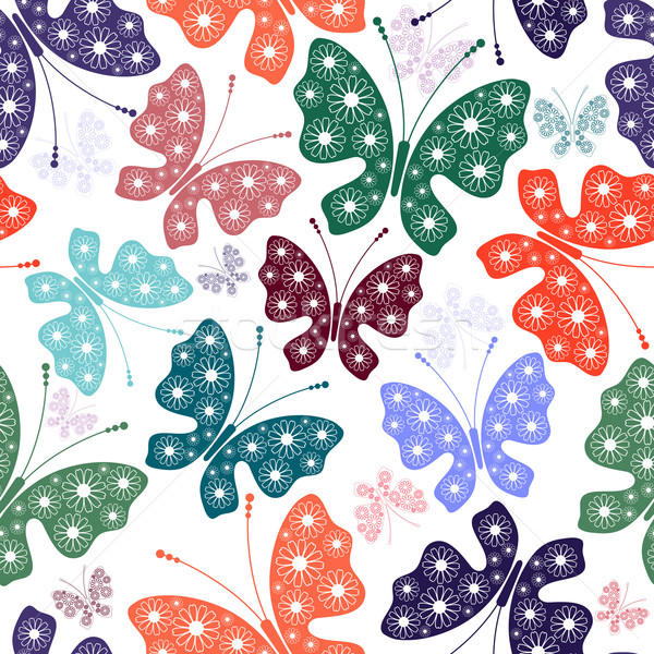 Seamless white floral pattern with butterflies  Stock photo © OlgaDrozd