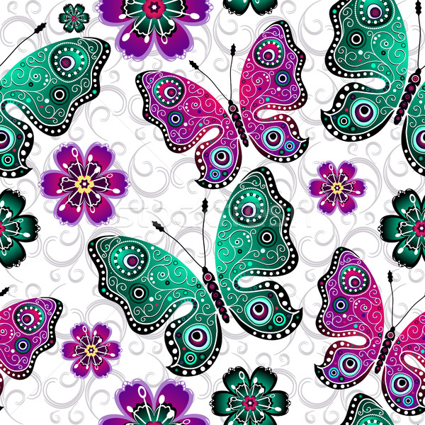 Seamless floral pattern with butterflies  Stock photo © OlgaDrozd
