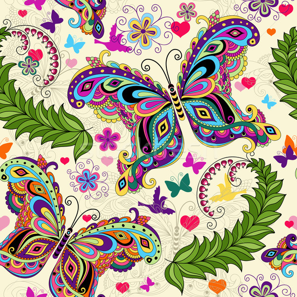 бесшовный Валентин шаблон красочный Vintage бабочки Сток-фото © OlgaDrozd